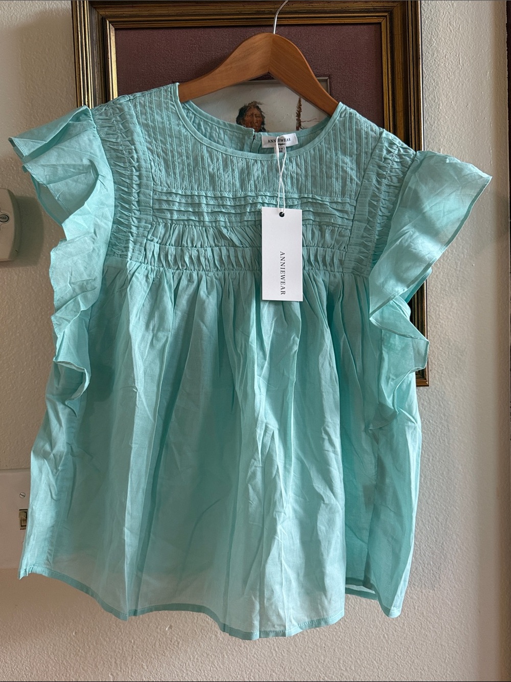 Anniewear Ruffled Pintuck Blouse in Aqua